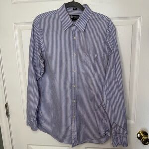 J Crew Haberdashery 80’s 2-Ply Blue Striped Men's Dress Shirt Size Medium GUC